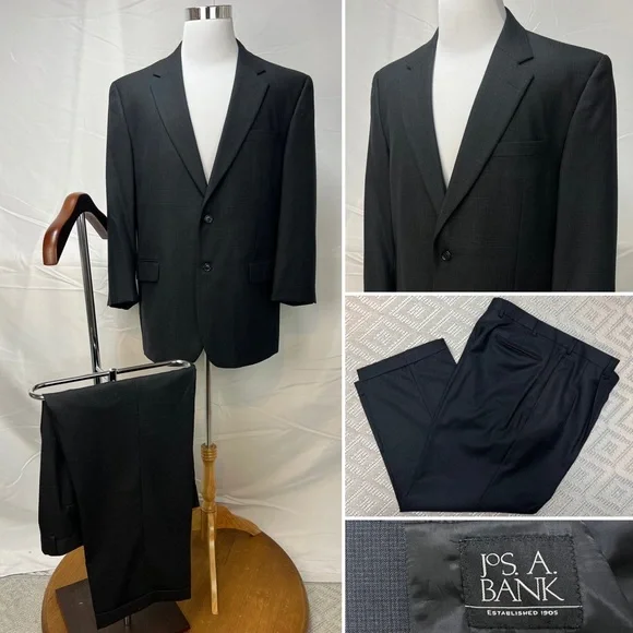Jos. A. Bank Suits Blazers Mens Jos A Bank Charcoal Gray Micro Plaid 46r Blazer Jacket 38x28 Pants Suit Poshmark